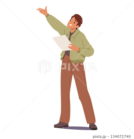 Man aspiring actor character diligently reading script and embodying his role isolated on white Man aspiring actor character diligently reading script and embodying his role isolated on white 134072740