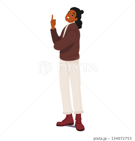 Woman cartoon character pointing finger upward playing anger and irritation at theatrical class 134072753