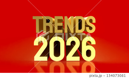 Golden 3D Trends 2026 Text on Vibrant Red Background 3d render. 134073081