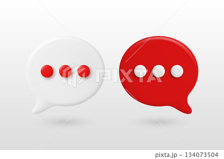 Vector 3d White and Red Chat Bubbles. Speech Balloons with Dots. Modern Messenger Icon, Communication Symbol, Chat App UI Element, Social Media Message Design Template 134073504
