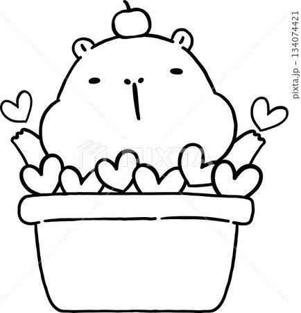 Kawaii Capybara Valentine Outline Cartoon in Box of Hearts 134074421