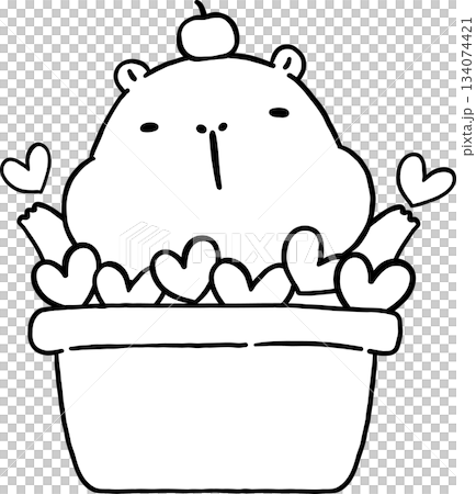 Kawaii Capybara Valentine Outline Cartoon in Box of Hearts 134074421