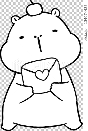 Kawaii Capybara Valentine Outline Cartoon with Love Letter Kawaii Capybara Valentine Outline Cartoon with Love Letter 134074422