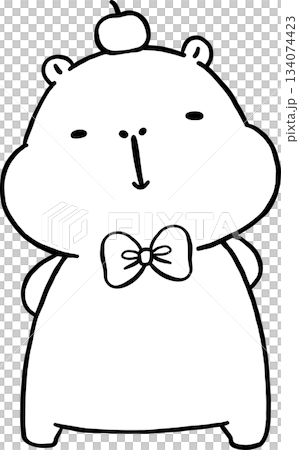 Kawaii Capybara Valentine Outline Cartoon with hidding Hands on back Kawaii Capybara Valentine Outline Cartoon with hidding Hands on back 134074423