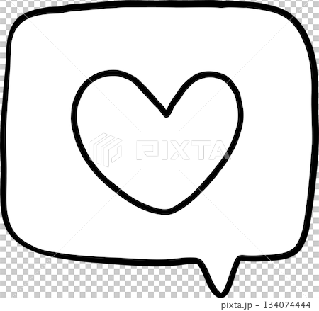Simple Heart Icon in Speech Bubble Outline Hand Drawn 134074444