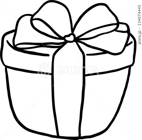Simple Gift Box with Festive Ribbon Bow Outline Hand Drawn Simple Gift Box with Festive Ribbon Bow Outline Hand Drawn 134074445