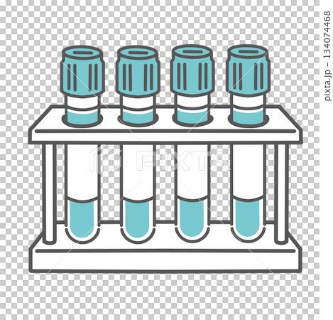 圖示為排列在試管架（標本套裝）中的採血管（Spitz）。 134074468