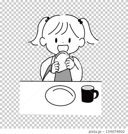 一幅女孩吃麵包的插圖 一幅女孩吃麵包的插圖 134074602