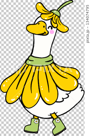 Cartoon Spring Silly Goose with Flower Costume Hand Drawn Cartoon Spring Silly Goose with Flower Costume Hand Drawn 134074795