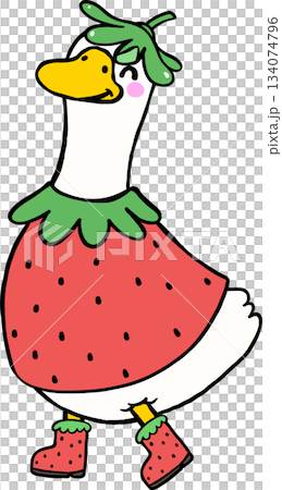 Cartoon Spring Silly Goose Wearing Strawberry Costume Illustration Cartoon Spring Silly Goose Wearing Strawberry Costume Illustration 134074796