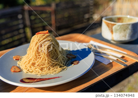 岐阜県八百津　金糸のように繊細な栗ペーストの生モンブランケーキ 134074948