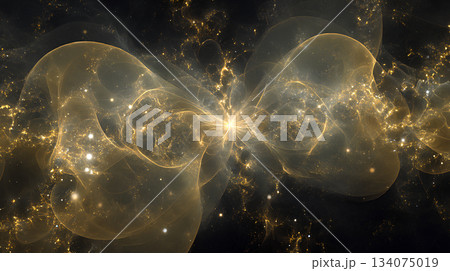黄金に輝くバタフライ星雲の抽象宇宙アート 134075019