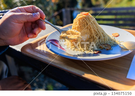 岐阜県八百津　金糸のように繊細な栗ペーストの生モンブランケーキ 134075150