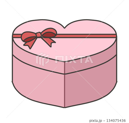 赤いリボンがついたハート型ピンクのプレゼント箱（斜め）のイラスト 134075436