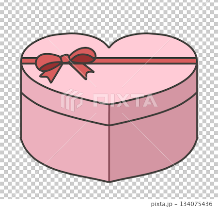 赤いリボンがついたハート型ピンクのプレゼント箱（斜め）のイラスト 134075436