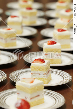 皿に並べられたショートケーキの画像 ビッフェ 皿に並べられたショートケーキの画像 ビッフェ 134075881