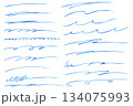 青色の手描きの文字の下の線　アンダーラインセット　ベクター	 134075993