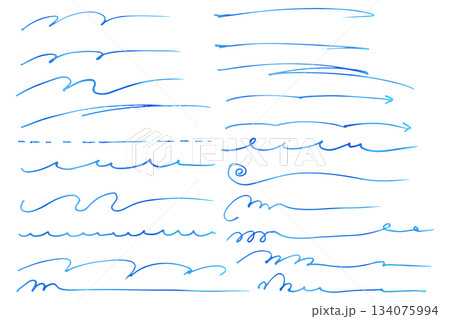 青色の手描きの文字の下の線 アンダーラインセット ベクター 青色の手描きの文字の下の線 アンダーラインセット ベクター 134075994