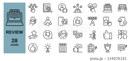 レビュー・口コミ・評価などのラインアイコンセット 134076181