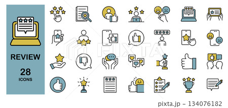 レビュー・口コミ・評価などのラインアイコンセット　カラー 134076182