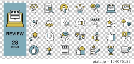 レビュー・口コミ・評価などのラインアイコンセット　カラー 134076182