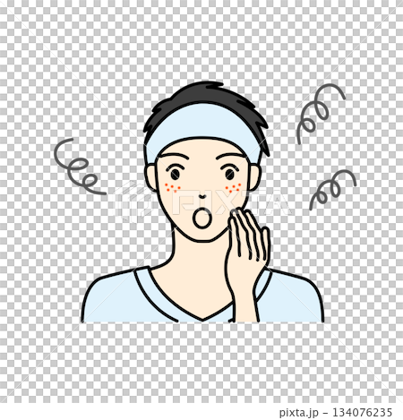 肌荒れや吹き出物にショックを受ける男性のスキンケアイラスト 134076235