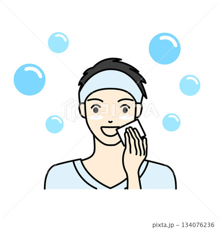 美容液で肌を整える男性のイラスト 134076236