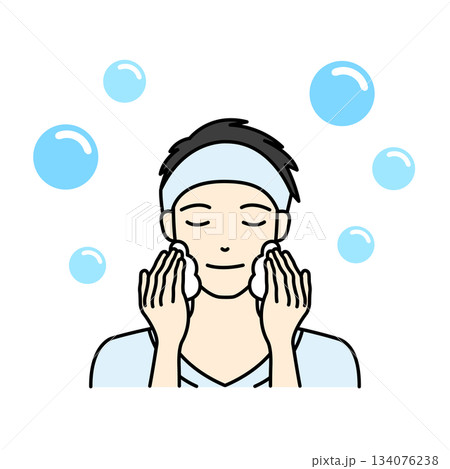 洗顔やスキンケアをする男性のイラスト 134076238