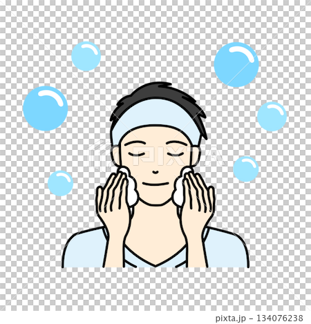 圖解：一名男子正在洗臉和進行皮膚護理 134076238