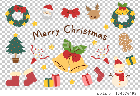 手描き風のかわいいクリスマスイラスト素材セット 134076495