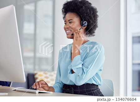 Call center, consulting and computer with black woman in office for networking, friendly or customer service. Happy, contact us and help desk with employee for communication, virtual and legal advice Call center, consulting and computer with black woman in office for networking, friendly or customer service. Happy, contact us and help desk with employee for communication, virtual and legal advice 134076604