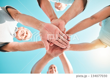 Group, hands stacked and teamwork by people in unity, support and collaboration together for a goal. Motivation, trust and team planning a goal, mission or vision in a community in solidarity Group, hands stacked and teamwork by people in unity, support and collaboration together for a goal. Motivation, trust and team planning a goal, mission or vision in a community in solidarity 134077030