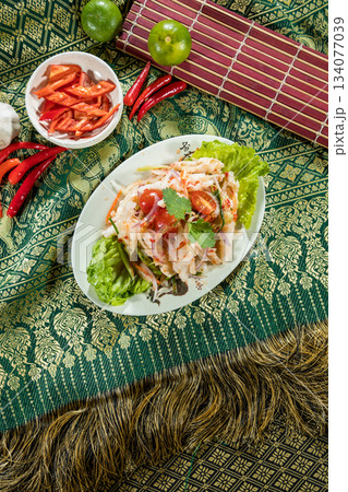 noodles with meat in soup 134077039