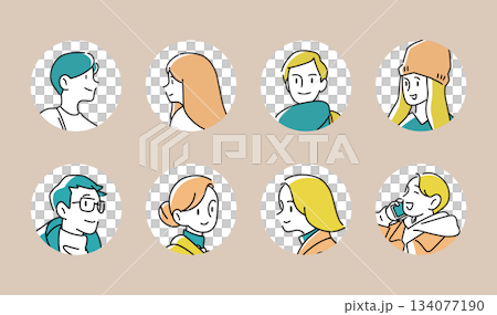 年輕男女臉部表情圖示集（透明背景） 134077190