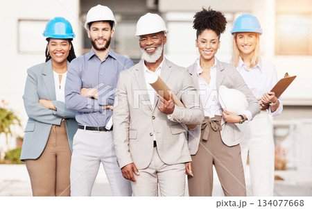 Architecture team, engineer and portrait of people for building, construction site and planning. Civil engineering, property development and men and women for inspection, maintenance and project Architecture team, engineer and portrait of people for building, construction site and planning. Civil engineering, property development and men and women for inspection, maintenance and project 134077668