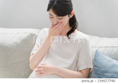 ソファーでくつろいでいる妊婦　ライフスタイルイメージ 134077746