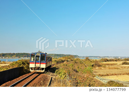 茨城県　北浦湖畔駅　鹿島臨海鉄道大洗鹿島線を走る列車 134077799