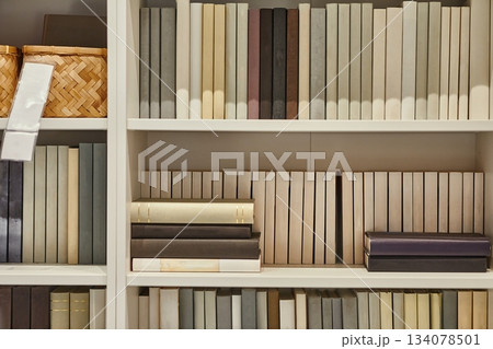 Books on a shelf in a room Books on a shelf in a room 134078501