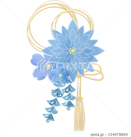 水彩風の青い成人式髪飾りイラスト 水彩風の青い成人式髪飾りイラスト 134078604
