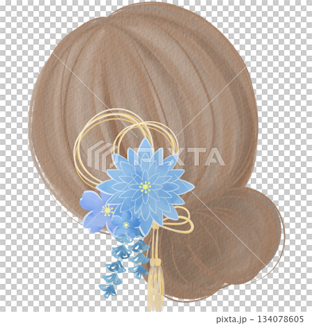 Watercolor style blue coming-of-age ceremony hair ornament illustration 134078605