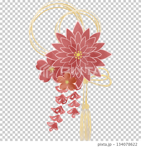 Watercolor style coming-of-age ceremony hair ornament illustration 134078622