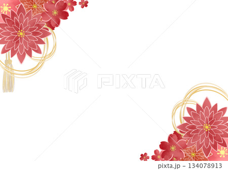 水彩風の赤い和花フレーム背景イラスト 水彩風の赤い和花フレーム背景イラスト 134078913
