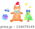 クリスマス 可愛いくまのぬいぐるみ 男の子 手描きイラスト 赤ちゃん 子供向け パステル 色鉛筆 134079149
