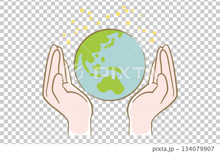 両手で地球を包み込んているイメージの線画イラスト 134079907
