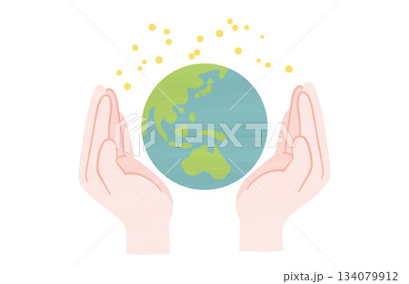 両手で地球を包み込んているイメージのイラスト 134079912