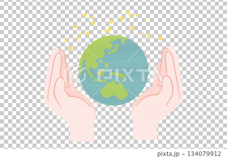 両手で地球を包み込んているイメージのイラスト 134079912