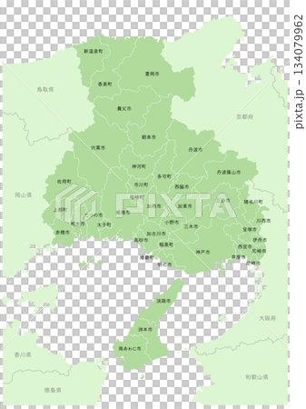 「兵庫県」詳細な地図シリーズ。（隣県、市町村の区分あり） 134079962