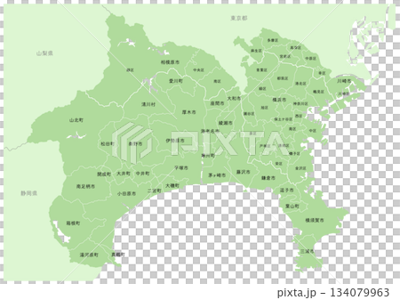 「神奈川県」詳細な地図シリーズ。（隣県、市町村の区分あり） 134079963