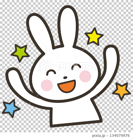 An upper body illustration of a cute rabbit character cheering with joy An upper body illustration of a cute rabbit character cheering with joy 134079976