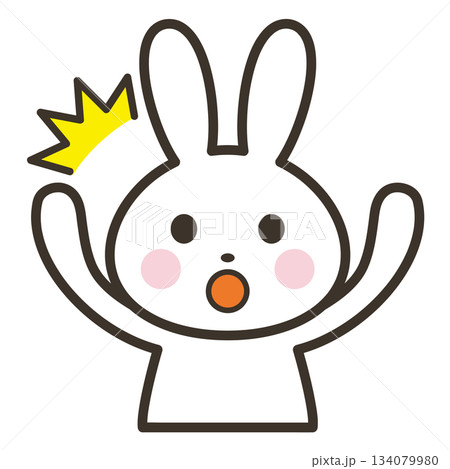 驚いて両手を上げるかわいいうさぎのキャラクターの上半身イラスト 134079980